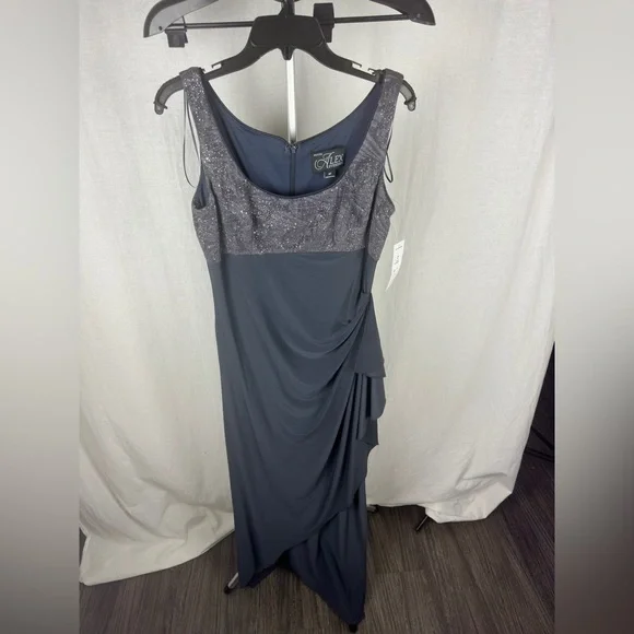 Alex Evenings Long Side Ruched Glitter Jacquard Knit Jersey Gown Size 6 NWT - Picture 7 of 16